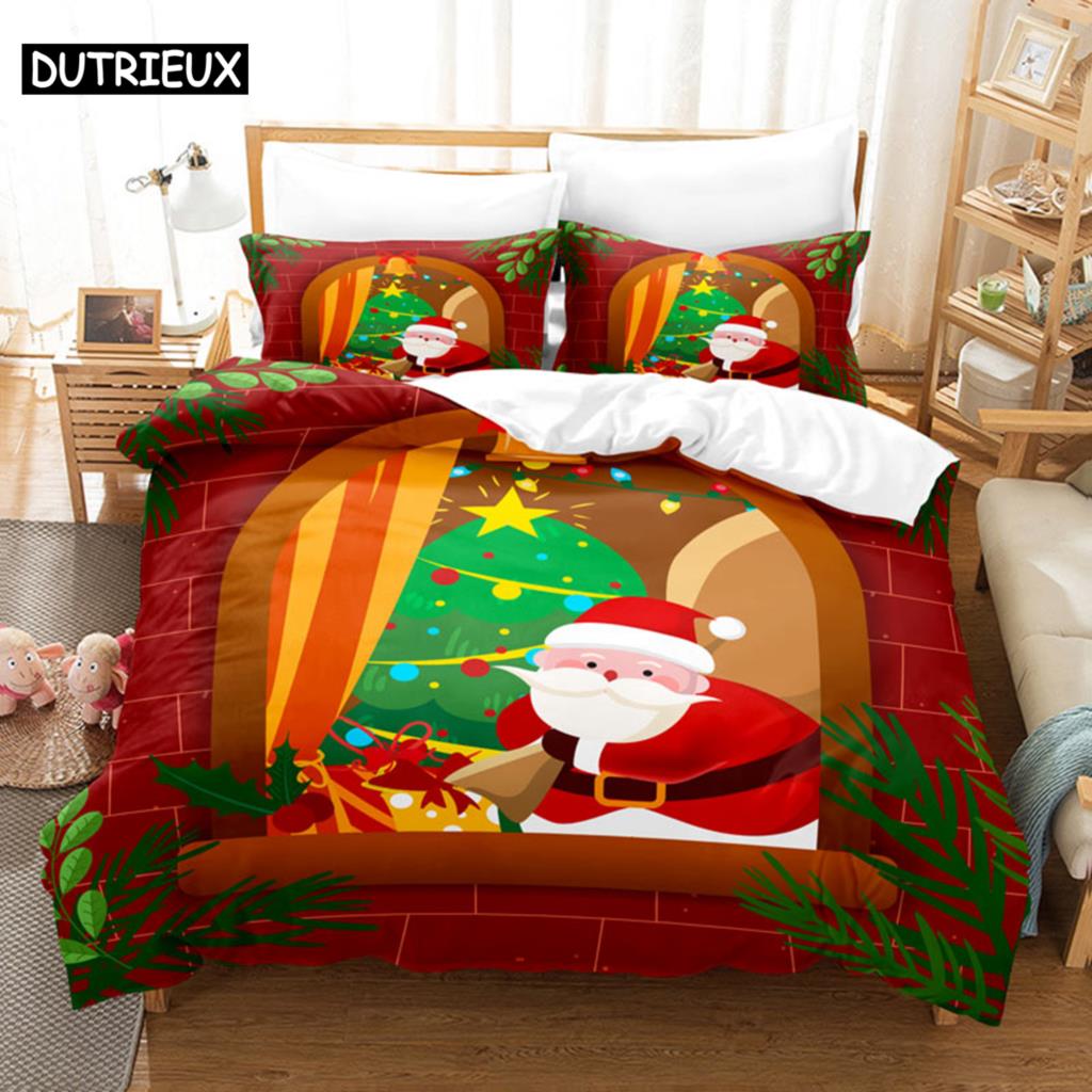 Красный рождественский комплект пододеяльников King Queen Size для односпальной двуспальной кровати, постельное белье, одеяло, наволочка, 3D, полный твин, 3 шт., 2 шт.