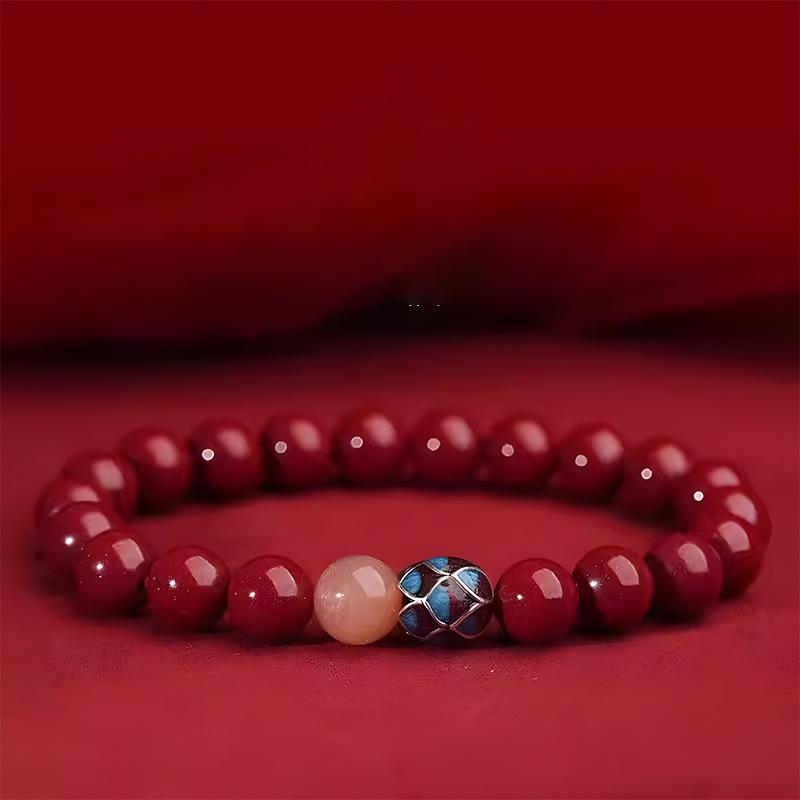 Натуральный необработанный киноварь браслет «Лотос, очищающий разум» в фиолетовых, золотых и красных тонах