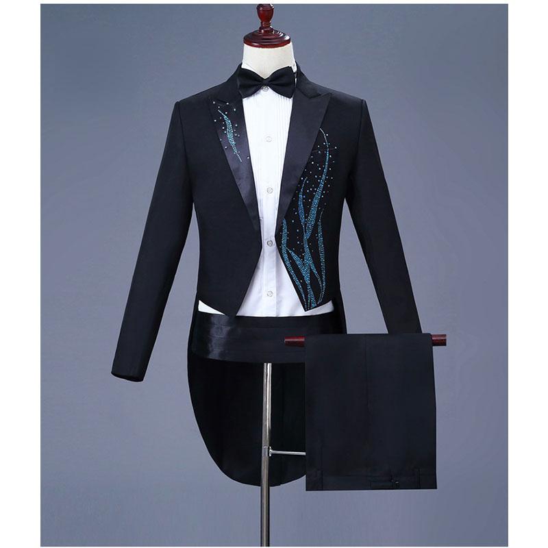 Мужское платье для выступлений, смокинг с цветными водорослями и бриллиантами, черно-белый костюм волшебника бельканто, певца, дирижера