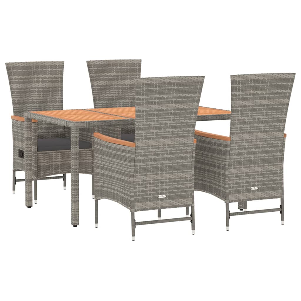 5 Piece Garden Dining Set with Cushions Gray Poly Rattan