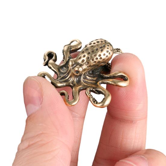 Латунная фигурка осьминога Металлическая резьба Статуэтка осьминога Скульптура морского животного Украшение Фэн-шуй Украшение для дома офиса рабочего стола