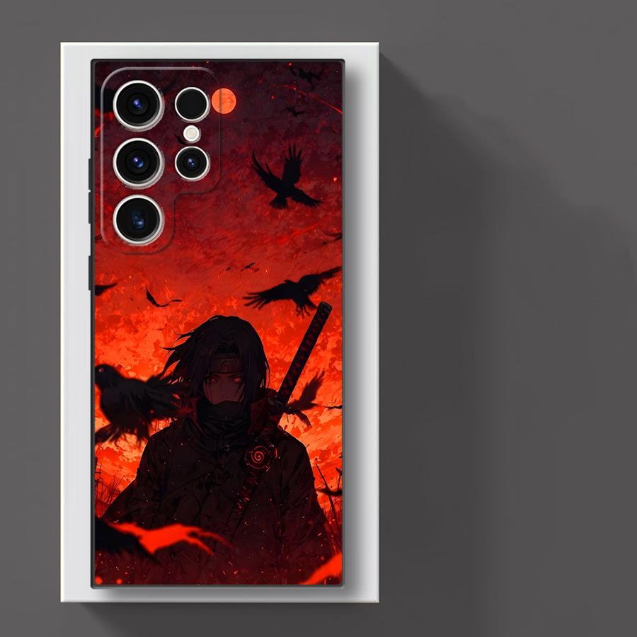 Black Soft Phone Cover Case for Samsung Galaxy S23 Ultra S24 Plus S25 Edge S21 FE S20 Handsome Red Uchiha Itachi