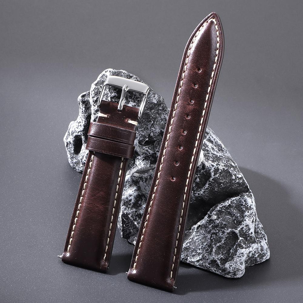 Retro Genuine Calfskin Strap Oil Wax Discoloration Cowhide Leather Watchband 18/19/20/21/22mm for Omega Business Watch Bands