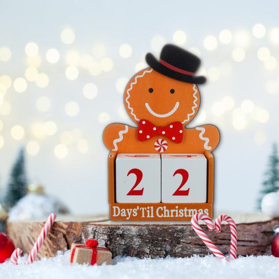 Пряничный человечек Рождественский календарь обратного отсчета Деревянные блоки Настольное украшение Праздничный адвент-календарь для декора офисного стола