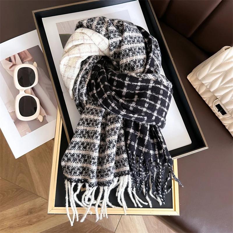 2025 Stripe Plaid Women Scarf Elegant Stylish Imitation Cashmere Shawl Winter Pashmina Versatile Warm Wrap Foulard Neckerchief