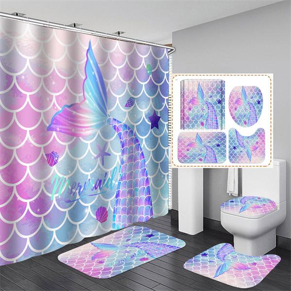 4 шт. с узором занавеска для душа PEVA водонепроницаемая занавеска для душа с нескользящими ковриками чехол для сиденья унитаза аксессуары для украшения ванной комнаты