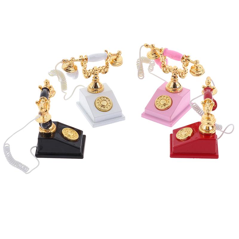1Pc 1:12 Dollhouse Miniature Phone Model Retro Rotary Telephone for Doll Decor Children's toys and family utensils