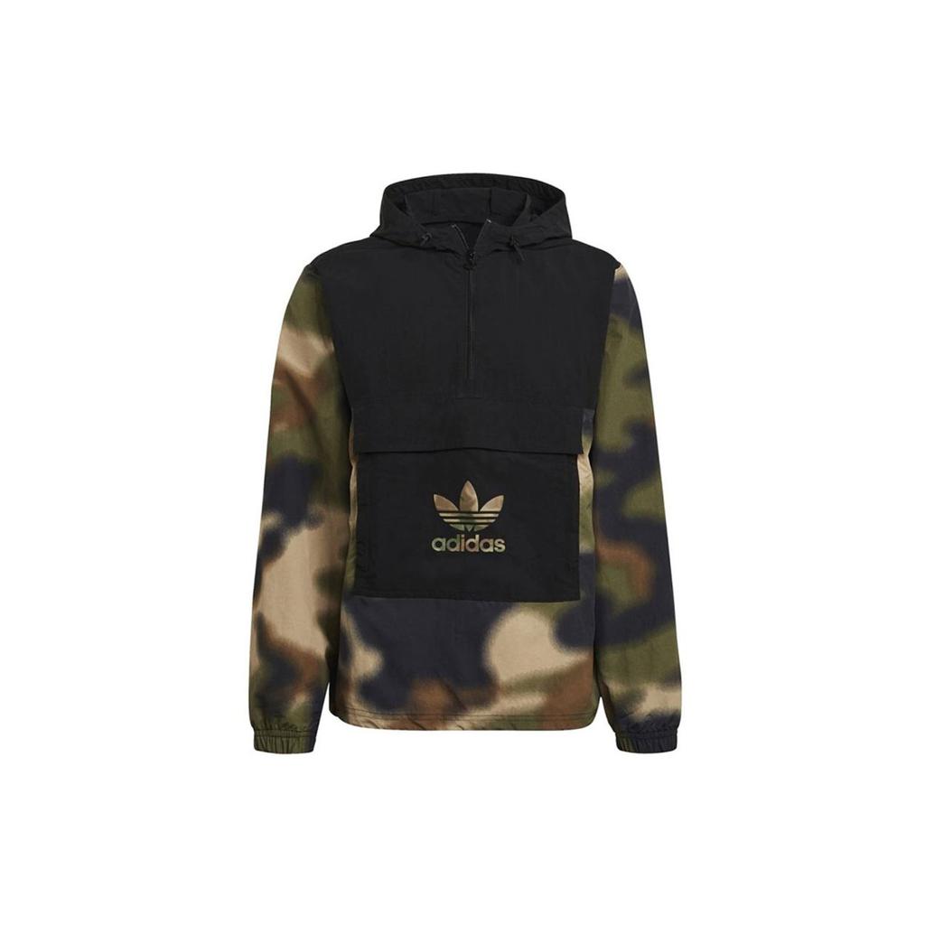 Adidas Originals Trefoil Half-Zip Hoodie With Camo Print Men Jacket Military-Green GN1875