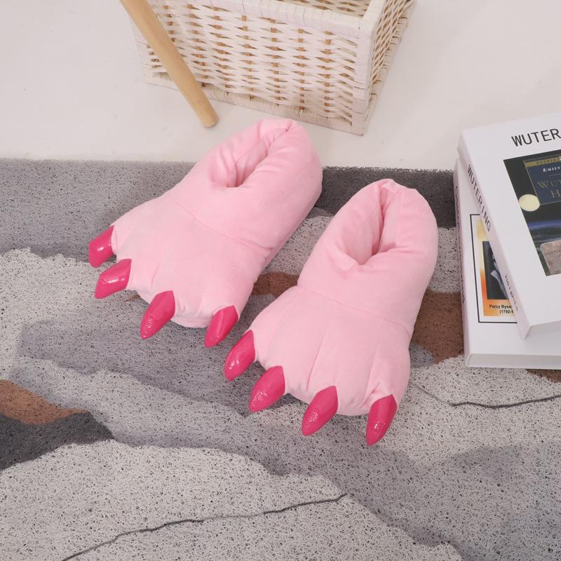 Funny Cat Paw Plush Indoor Slippers with Claws – Thick Cotton for Couples