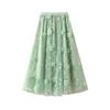 Mesh Embroidery Heavy Industry Half Length Skirt Large Size Yarn Skirt Spring A-line Artistic High Waist Long Skirt