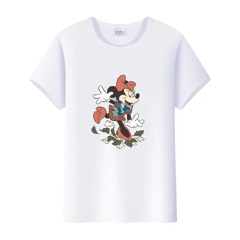 Fashion Summer Blouses T-shirt White 2000s Tees Cartoon Minnie Tshirt Mickey Mouse Tops Graphic Clothes Unisex