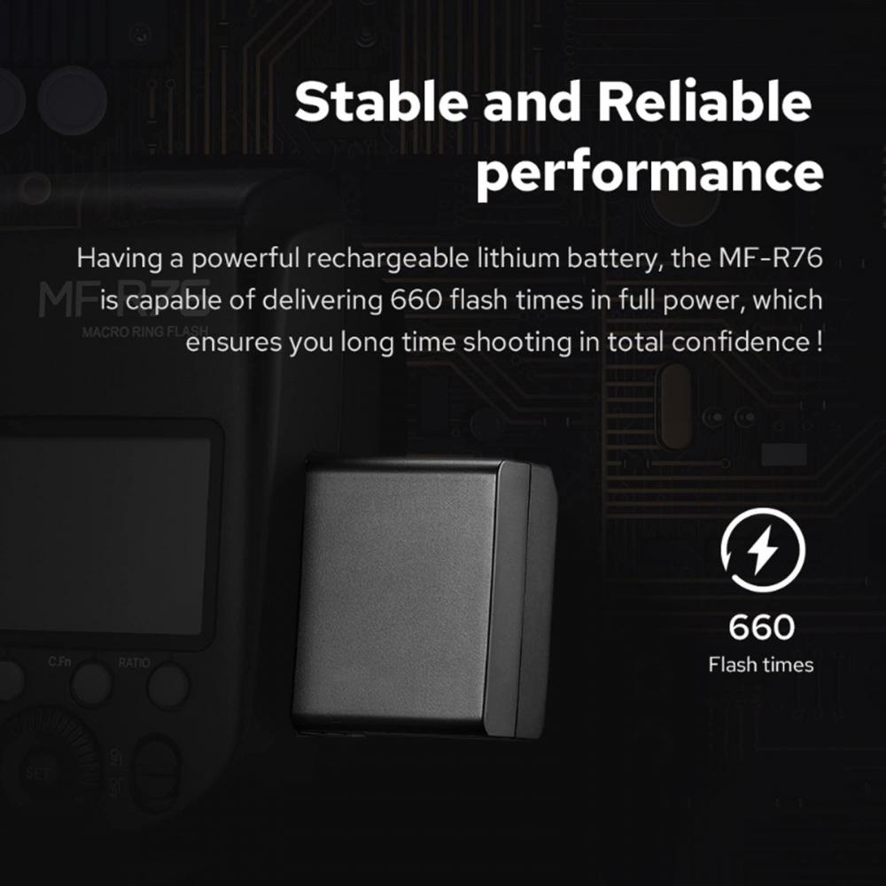 Godox Кольцевая вспышка для макросъемки MF-R76, мощность вспышки 76 Вт/с, 660 Вт, независимое мигание ламп AB, 10-ступенчатая регулировка яркости, точная настройка фл