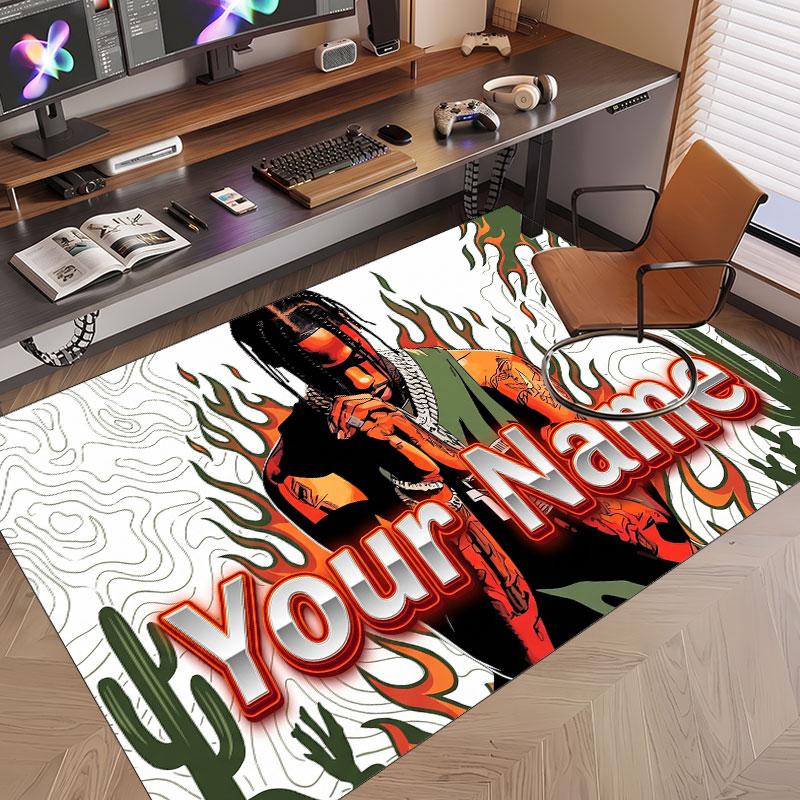 Custom Name Crystal Velvet Rug,Travis Scott Comfortable Anti Slip Floor Mat For Room Decoration
