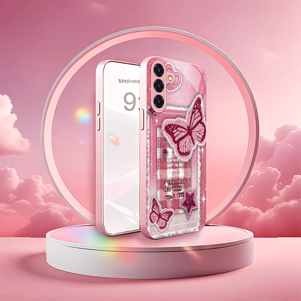 Pink butterfly sticker Madam pink  Glass  PhoneCase for Samsung Galaxy S26 S25 S24 S23 S22 FE Ultra Plus Dropresistant Female