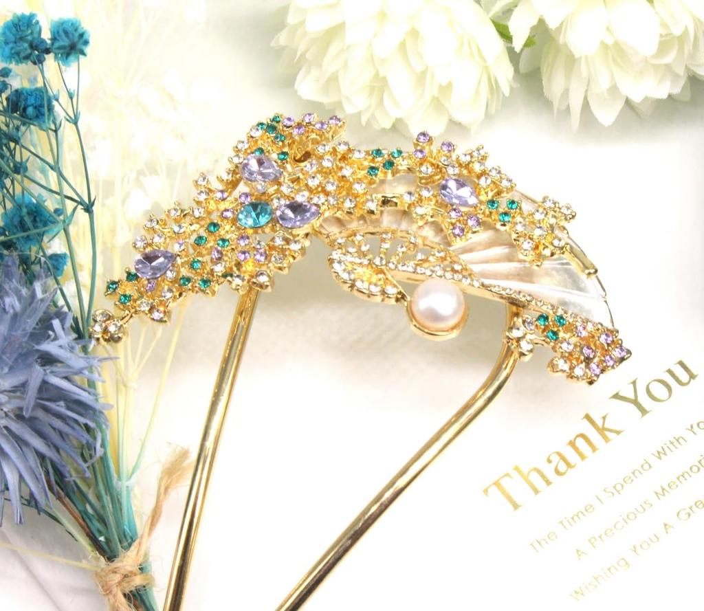 Kanzashi Hair Ornament for Japanese Formal Hair Cherry Gold [MiaoMiao] Clothing, Yukata, U-shaped, Kimono, Accessory, Pearl, Metal, Antique, Blossom,