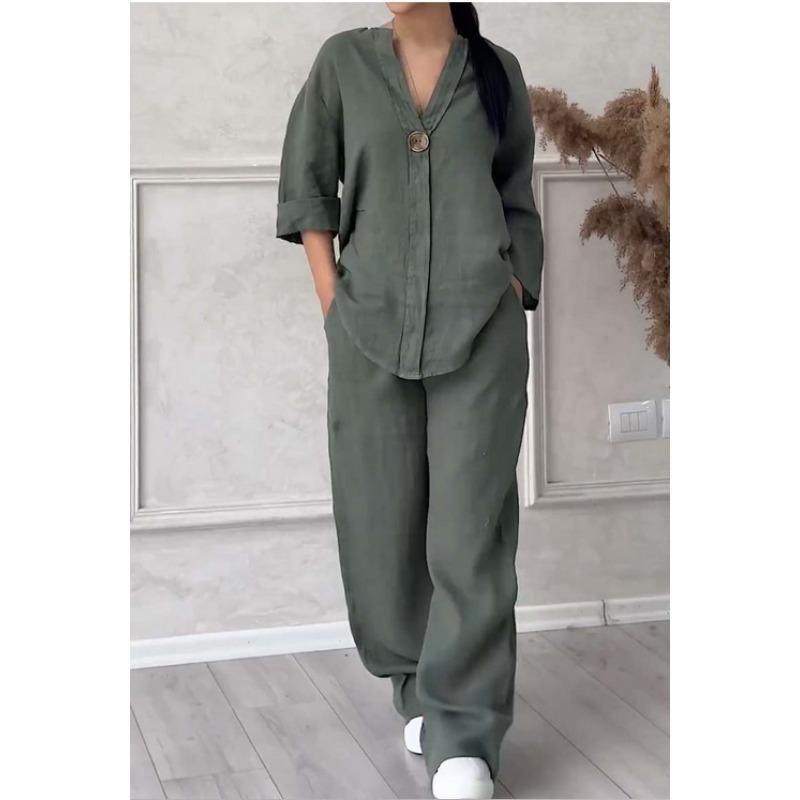 Весна и осень женская рубашка с длинным рукавом модный однотонный повседневный брючный костюм