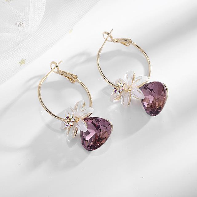 Сияющие серьги-гвоздики с кристаллами и цветами для женщин, милые эффектные серьги-гвоздики с каплями воды, корейские поп-серьги-гвоздики для свадебной вечеринки, ювелирные изделия