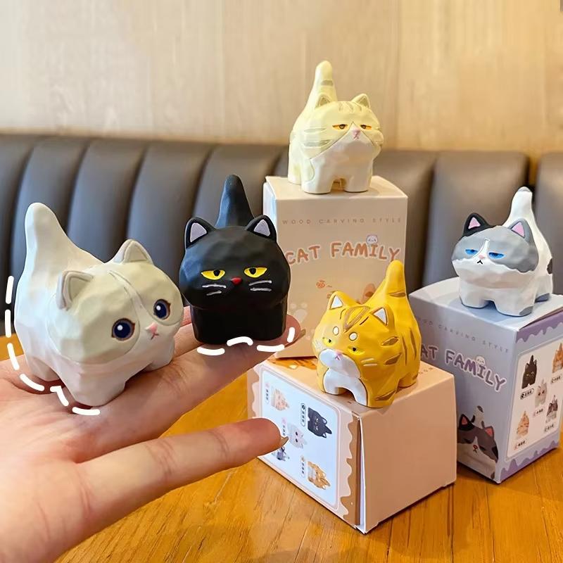 1 шт., смоляное маленькое украшение в виде кошки, красочная мини-имитация, резьба по дереву, фигурки котят из семьи Мяу, милые поделки, подарки, декор для рабочего стола