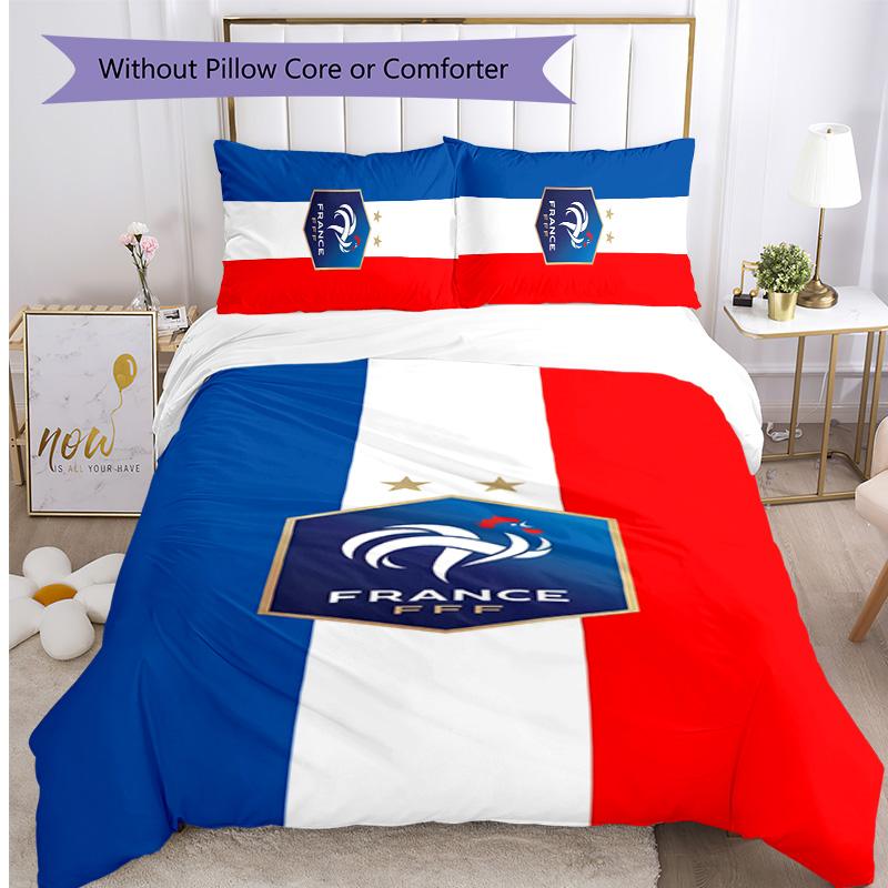 France national football team Pattern Printed 3PCS Bedding Set Soft Skin-Friendly Washable Duvet Cover & Pillowcases Set All Season Bedroom