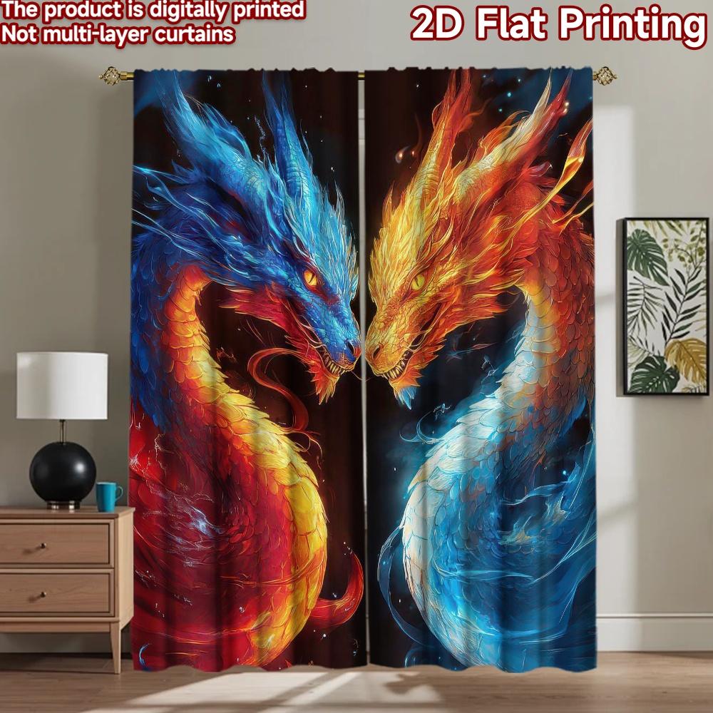 1pc 2D flat Photography Backdrop Background cloth Fiery Blue Dragons 100% Polyester Birthday Party Perfect for New Year