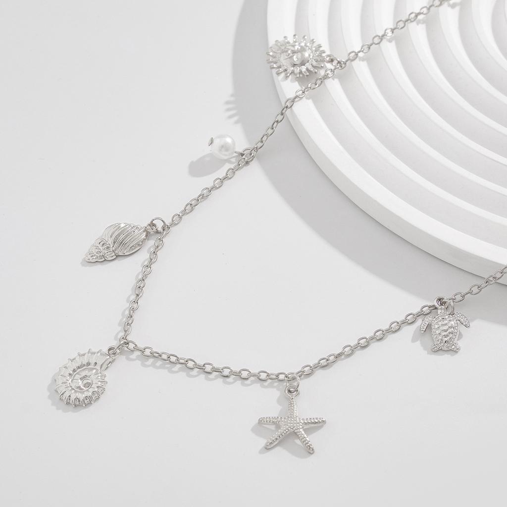 Holiday Style Starfish Shell Fringed Waist Chain Female, Simple Imitation Pearl Fishtail Turtle BodyChain