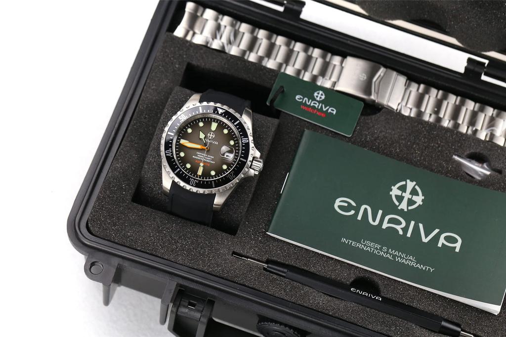 ENRIVA NH35 Спортивные дайверские часы, Автоматические, Отображение даты, Водонепроницаемость 1000 м, Сапфировое стекло, Мужские (Черный, ящик для инструментов в комплекте)