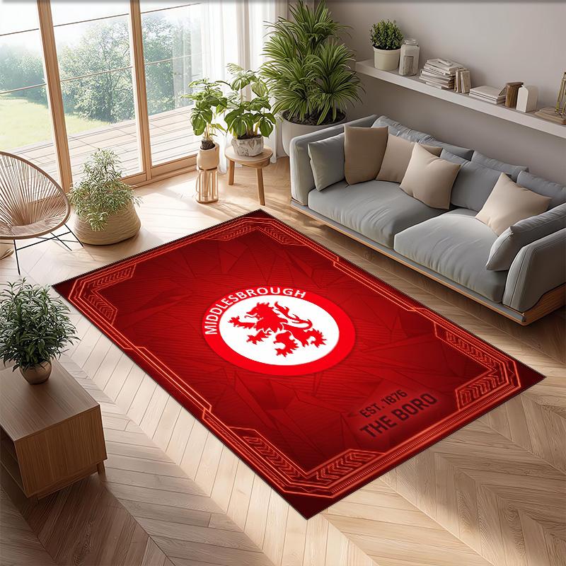 Middlesbrough FC Soccer Football Pattern Soft Area Rug Non Slip Indoor Floor Carpet Sports Decor Mat for Bedroom