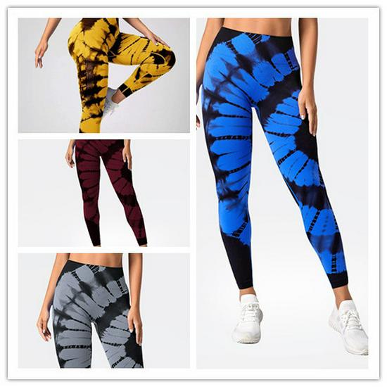 High-Waisted Tie-Dye Yoga Pants - Breathable, Peach Hip Design, Seamless Fitness Leggings for Women