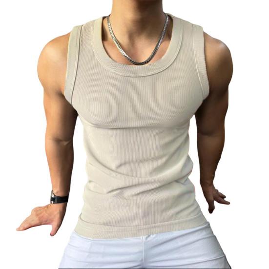 Мужской спортивный жилет с круглым вырезом без рукавов, облегающий эластичный однотонный топ, ребристые топы для фитнеса