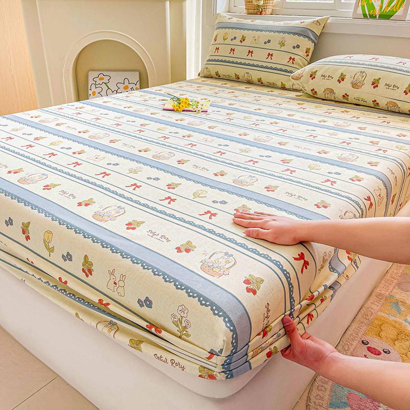 Cotton Bed Sheet on Elastic Cute Printed Mattress Cover for Kids Cartoon Pure Cotton Bed Linen (without Pillowcase)