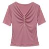 Sexy V-neck Mesh T-shirt for Women's Short-sleeved Summer Design Beaded Top Fashionable and Versatile Half-sleeved T-shirt Small Shirt