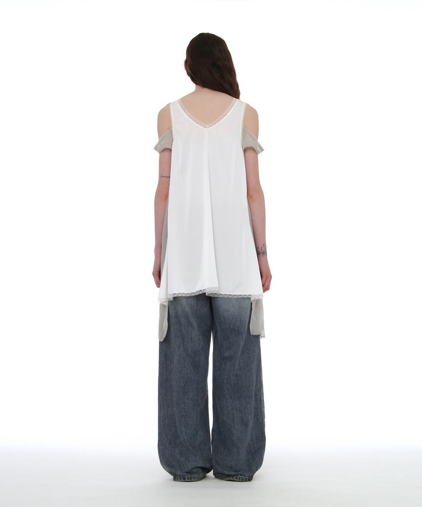 Partimento Woman Asymmetric Lace Trim Slip Dress_White