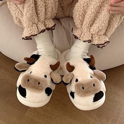 1 пара нескользящих милых тапочек из коровьего хлопка с защитой от холода, сохраняющая тепло плюшевая обувь, тапочки