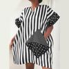 Women Plus Size Round Neck Striped Print Short Sleeve Dresses