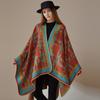 Double-Sided Plain Shawl With Striped Plaid Cloak Jacket And Thermal Scarf
