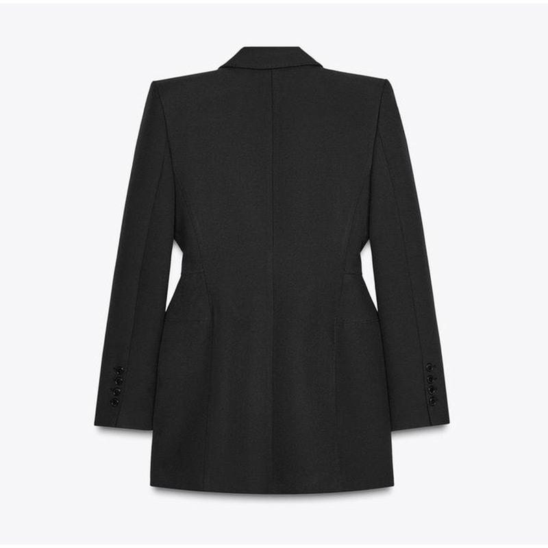 Элегантный двубортный черный пиджак, пальто для женщин, подплечники, отложной воротник, длинный рукав, куртка для офиса, поездок на работу, верхняя одежда, топы