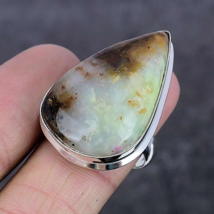 Кольцо из стерлингового серебра 925 пробы с натуральным хризопразом, размер 8,5 c9o89