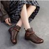 Johnature Genuine Leather Hollow-out Boots Retro Round Toe Breathable Sandals Versatile Women Flat Shoes