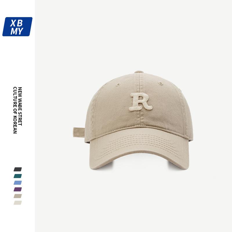 R Letter embroidered soft-top baseball cap for men, Korean style, niche design, suitable for large head sizes, makes the face look smaller, versatile
