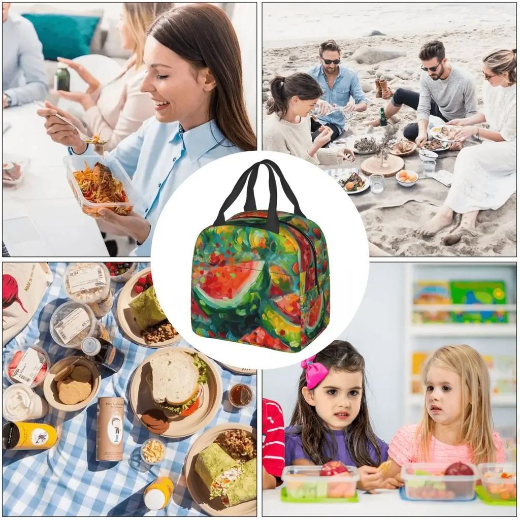 Oil Painting Portable Lunch Bag Fruit Watermelon Ice Cooler Pack Insulation Picnic Food Storage Bags
