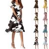 Women's Summer Casual Fashion Flower Print Dress V Neck Short Sleeve Short Skirt