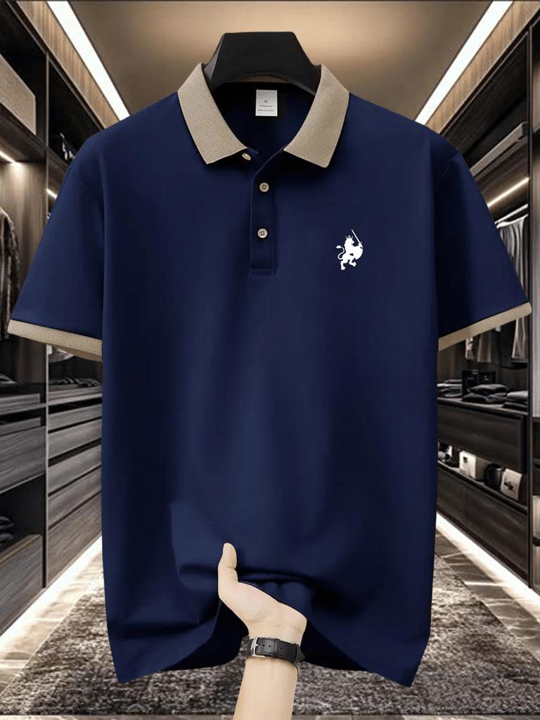 Mens Contrast Collar Short Sleeve Polo Shirt, Casual Outdoor Hiking Tops, Regular Fit for Trail Walk Outdoor Stroll Commute Leisure Wear