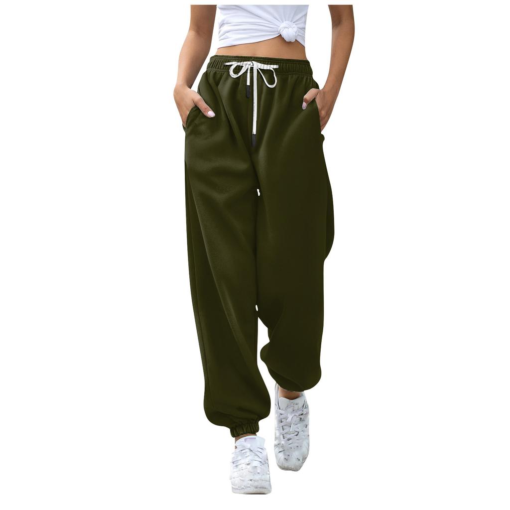 Women's Fashion Solid Colour Casual Drawstring Elastic Waist Drawstring Trousers