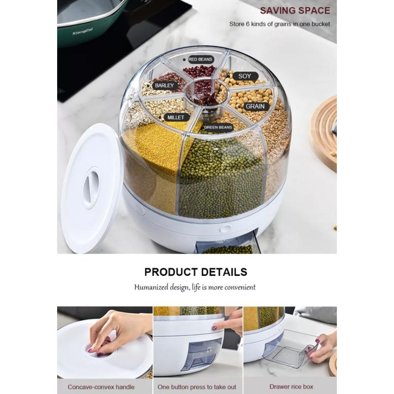 Кухонный контейнер для хранения,Контейнер для хранения продуктов питания,Вращающиеся на 360° бочки для риса, Герметичный дозатор хлопьев