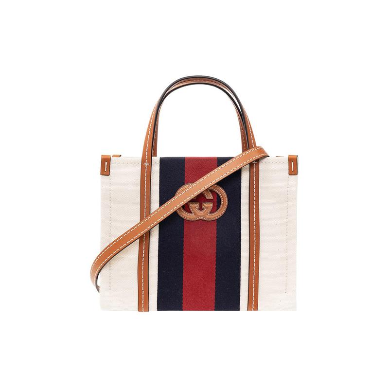 Gucci handbag Interlocking Double G logo detachable and adjustable shoulder strap Cotton and canvas with leather trim Tote bag Tote bag shopping bag