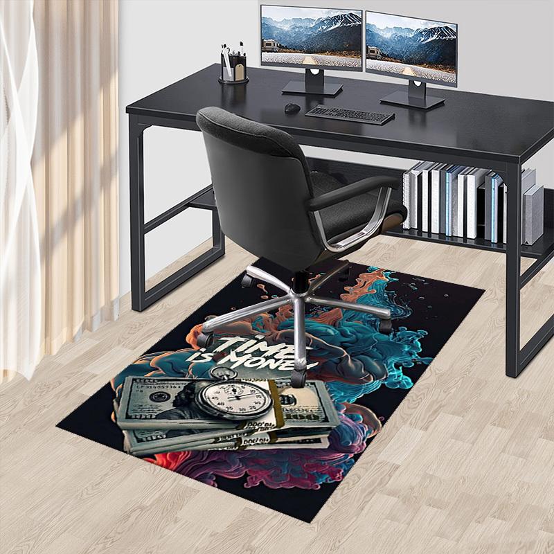 1pc Anime Cartoon Design Chair Mat - Time is Money - Office Desk Pad, Non-Slip Carpet for Home Decor, Gaming Room, Bedroom, Living Room, Birthday Gift