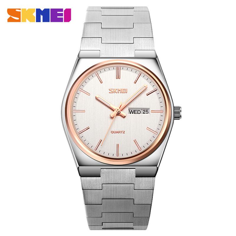 Мужские кварцевые часы Skmei в стиле business casual, нержавеющая сталь, двойной календарь, тонкий дизайн