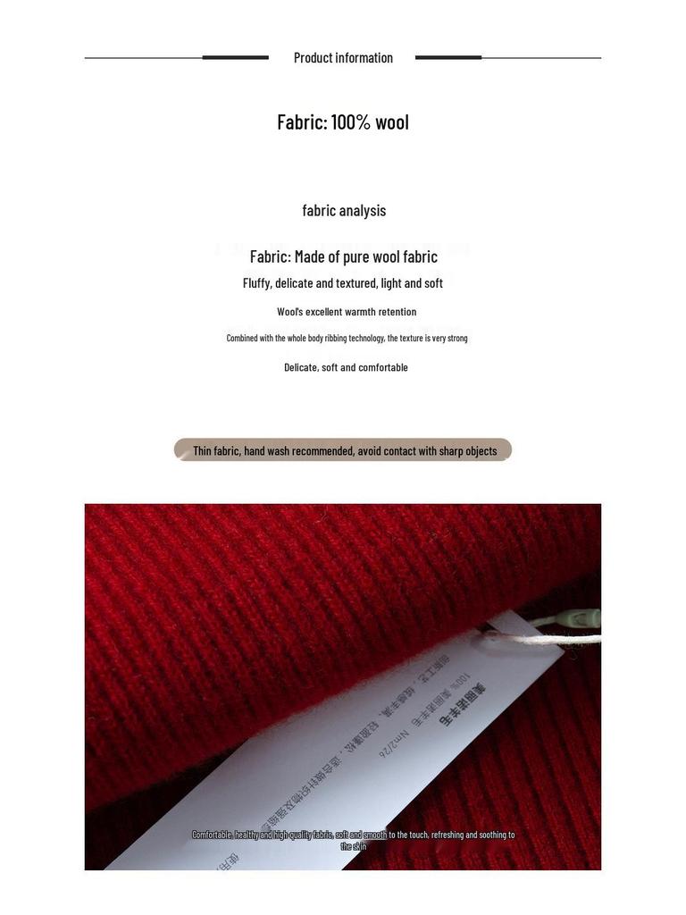 2025 Red Wool Zip-Up Collar Knit Pullover for Women - New Year Collection