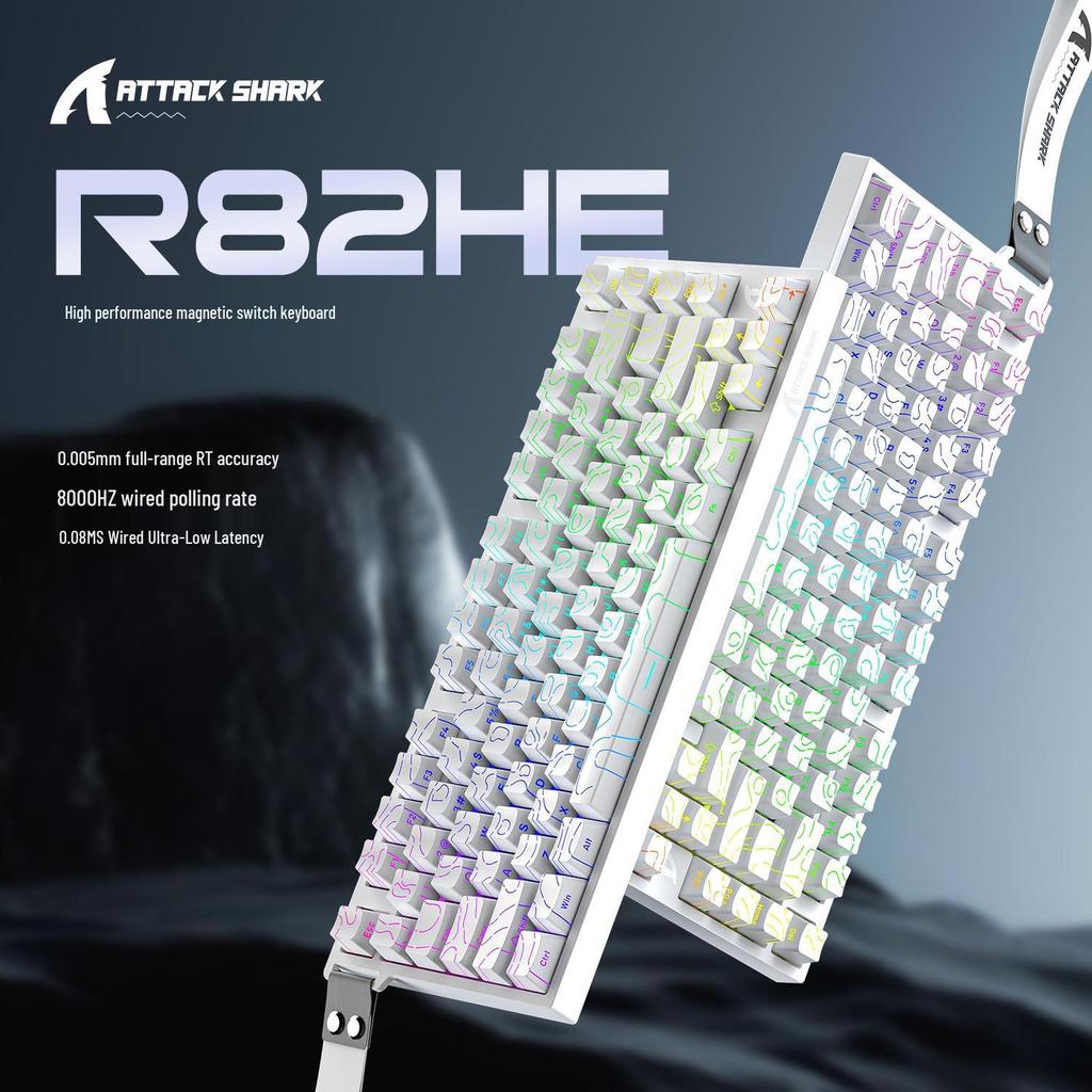Проводная механическая клавиатура Attack Shark R82HE с RGB-подсветкой, магнитной осью, контурной боковой гравировкой, регулируемым ходом клавиш и низкой задержкой для киберспорта.