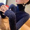 Women's Autumn and Winter New High Collar Sweater Korean Commute Spliced Printed Geometric Slim Long Sleeve Casual Knitted Tops